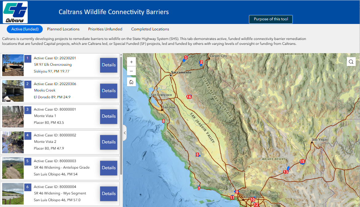 Caltrans Wildlife Connectivity Barriers Dashboard